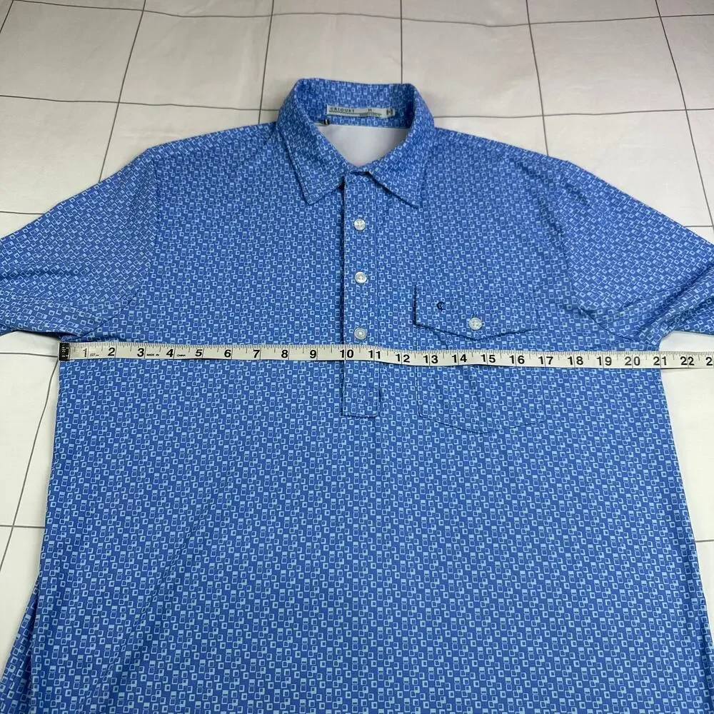 Criquet Shirt Men Medium Blue Performance Polo Geometric Print Short Sleeve Golf